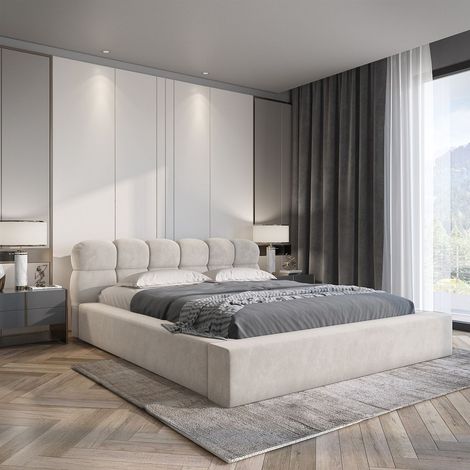 Polsterbett Doppelbett GROVE Komplettset 180x200cm in Stoff Ditra Beige (1/5)