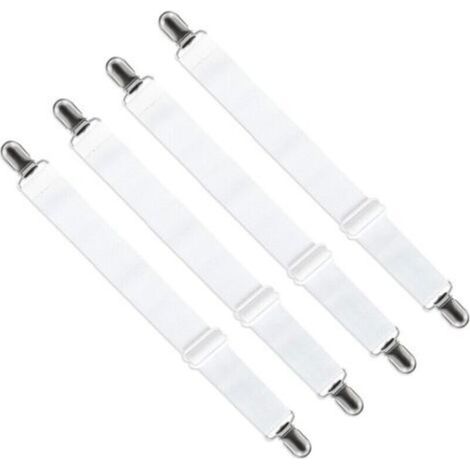 Cinghie regolabili per lenzuola con angoli (da 65 cm a 200 cm), chiusure, cinghie regolabili per lenzuola, copridivani, copriasse da stiro (bianche, set da 4)