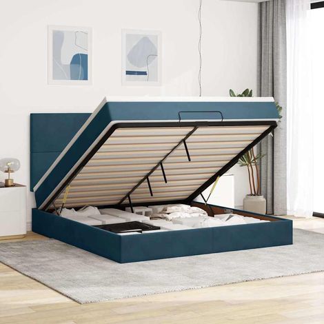 VidaXL Cadre de lit ottoman avec matelas bleu foncé 160x200 cm velours (1/5)