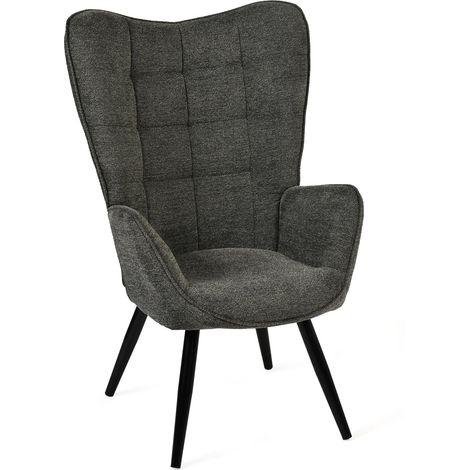 Fauteuil de Salon Chambre Scandinave Chaise de Canapé de Loisirs avec Accoudoirs et Assise Épais Pied Métal Rembourré en Tissu Gris foncé (1/5)