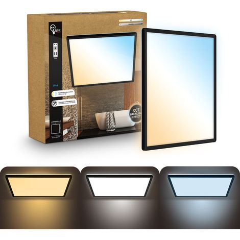 B.K.Licht Pannello LED telecomando 42x42cm quadrato 22W 3000lm 2700K-6500K da bianco caldo a bianco luce diurna dimmerabile nero - Lampada da soffitto bagno soggiorno