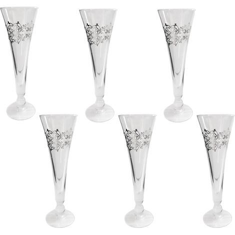 Calici per champagne fluite bicchieri liquore in cristallo con decori argento da tavola casa set da 6 eleganti e moderni (1/5)