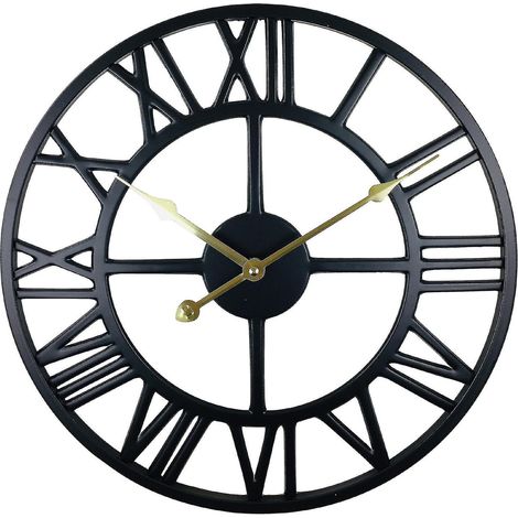 Horloge murale en métal noir à chiffres romains (1/4)