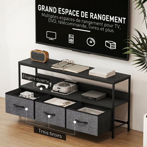 Meuble TV, meuble télé pour téléviseur jusqu'à 55 pouces avec 3 tiroirs et pieds en acier 120 x 29 x 56 cm noir (1/5)