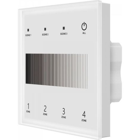 Pannello Touch Master DALI Bianco, Alimentatore Bus Integrato, 16VDC Max 100mA, 4 Zone 3 Scene 4 Indirizzi, Touch Slider, Per Dimmer DT6, 86X86mm Per Scatola 502