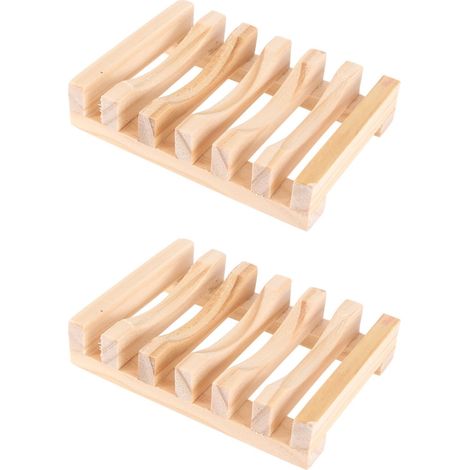 Lot de 2 porte-savons en bambou ajouré avec trou de drainage - Porte-savon de salle de bain - 11,5 x 8 x 2,2 cm - Couleur bois (1/5)