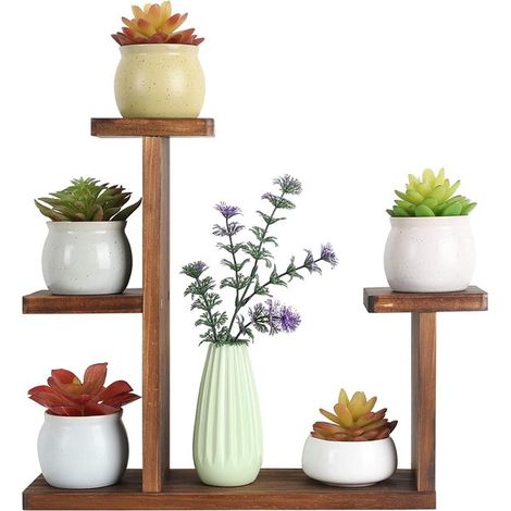 Supporto per piante in legno, portafiori da tavolo, decorazione per piante, carbonizzato in modo sostenibile, 33 x 10 x 35 cm, colore legno (1/5)