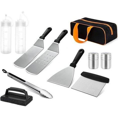 Ustensiles pour Plancha 10 Pièces Spatule pour Barbecue Acier Inoxydable Accessoire Plancha Kit Plancha pour Teppanyaki (1/7)