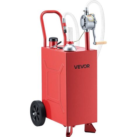 Chariot Carburant 56,8 L Réservoir à Carburant Mobile Pompe Manuelle, Réservoir en Acier au Carbone, avec 2 Roues et Tuyau, pour Essence et Diesel, Voiture, Tondeuse, Quad, Bateau, Moto, Rouge (1/5)