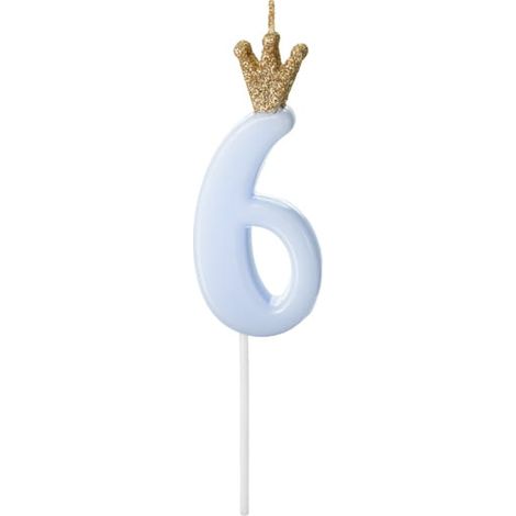 Bougie d'anniversaire numéro 6 avec couronne, bleu clair (1/3)