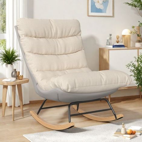 Schaukelstuhl - TANANT - Beige - Hoher Rücken - Minimalistisches Design - 83x72x93 cm