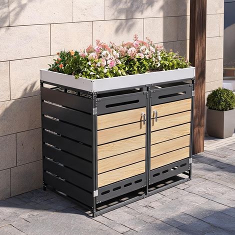 Cache-poubelle extérieur en fer avec jardinière intégrée (1/5)