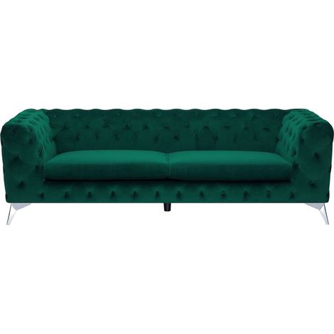Sofá de 3 plazas de terciopelo verde estilo Chesterfield con respaldo bajo Sotra