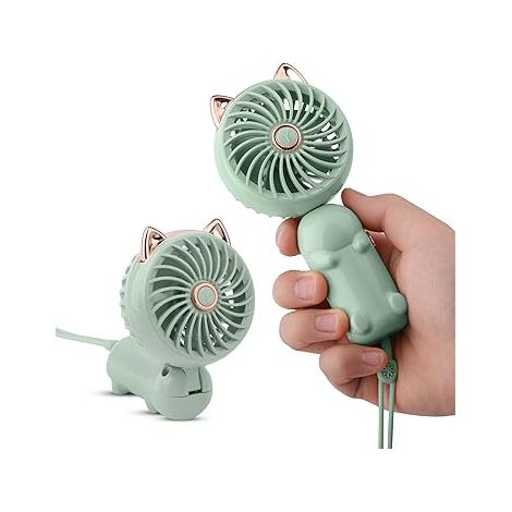 (Vert) Quantité livrée : deux mini ventilateurs portables avec batterie rechargeable et 3 vitesses, petits ventilateurs électriques personnels et mig