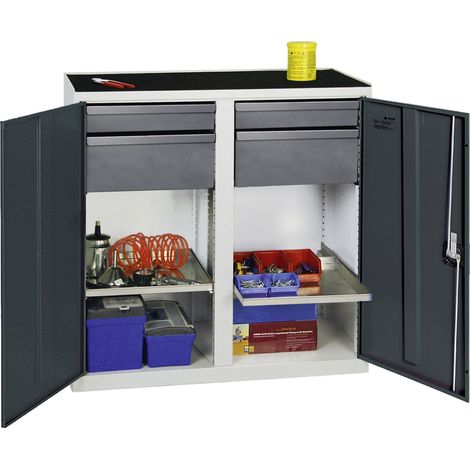Stumpf Werkzeug- und Materialschrank Serie 3000 lichtgrau / anthrazitgrau + 2 Schubladen 100 mm + 2 Schubladen 200 mm + 2 Auszugsböden - 3002371
