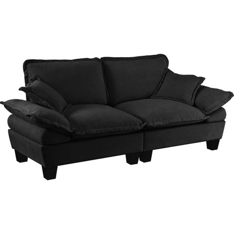 ELVMI Divano dritto 2 posti in Chenille con braccioli curvi, schiuma ad alta densità, Nero 194 x 82 x 90 cm (1/5)