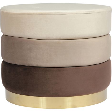 Pouf circolare Matilda in velluto marrone e base dorata (1/3)