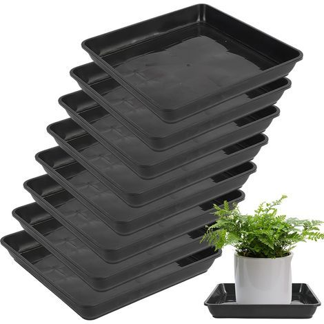 Lot de 8 soucoupes carrées pour pot de fleurs : 30 x 30 cm en plastique robuste, bacs de récupération carrés pour jardinières et fleurs (1/5)