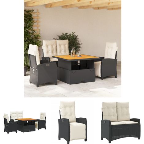 The Living Store 4-tlg. Garten-Essgruppe mit Kissen Schwarz Poly Rattan -  Gartenmöbel-Sets (1/5)