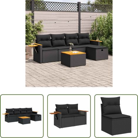 vidaXL Set de sofás de jardín 6 piezas y cojines ratán sintético negro (1/5)