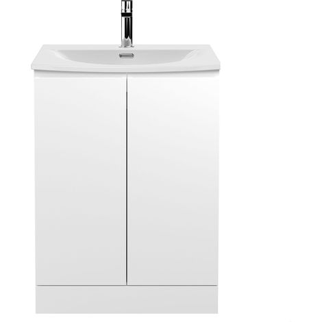 Mavesyn Contemporary 2 Door Floor Standing Vanity Unit with Curved Basin, Satin White, 600mm