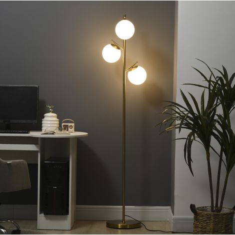 Lámpara de pie 40 W con 3 pantallas de cristal, casquillo E27, 169 cm, dorada HAVRYA (1/5)