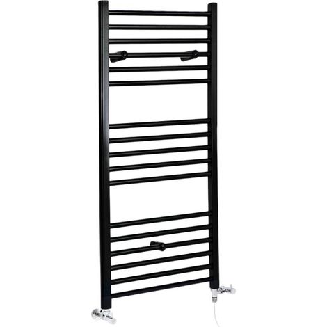 Milano Nero Black Dual Fuel Electric Straight Bar Heated Towel Rail Radiator - 1200mm x 600mm (1/5)