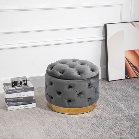 Pouf coffre 55 x 55 x 42 cm gris charbon – assise vintage avec rangement (1/5)