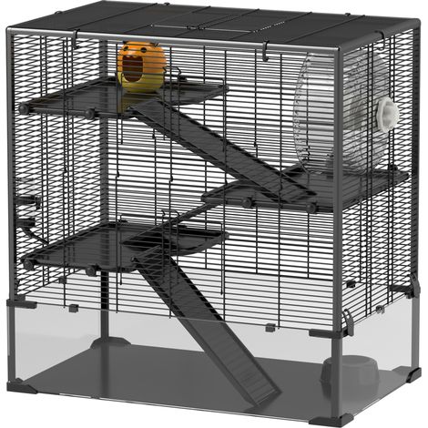 Cage pour hamster à fond en verre, enclos à 4 niveaux avec abri et accessoires, 78, 5 cm L x 48, 5 cm l x 80 cm H, noire (1/5)