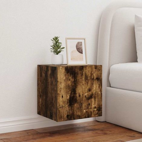 Mueble de TV de pared con luces LED roble ahumado 40,5x35x40 cm
