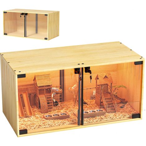 32 inch Wooden Hamster Cage Guinea Pig Cage Clear Small Animal Cage with 2 Doors (1/5)