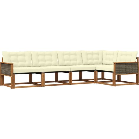 Set di divani da esterno con cuscino 5 pz  Salotto da Giardino Naturale e Crema (1/5)