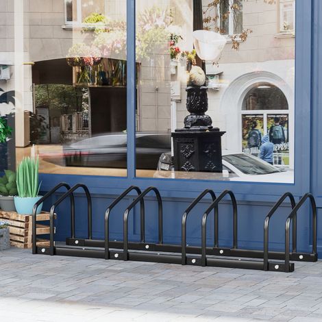 Fahrradständer für 4 Fahrräder 110 x 33 x 27 cm Stahl schwarz, Wand- oder Bodenmontage – MEUBLIV (1/5)