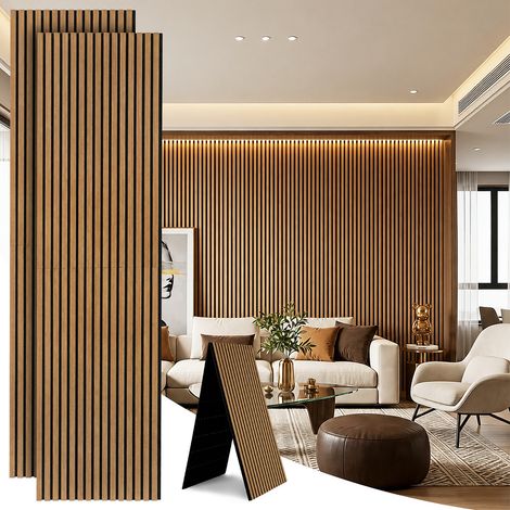 TolleTour Panneau acoustique mural tasseaux bois 240x60 cm, chêne, pliable, feutre MDF, revêtement UV, lot de 2, absorbant sonore (1/5)
