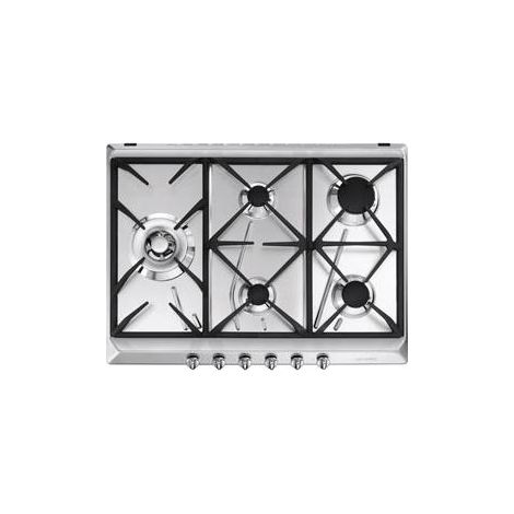 Smeg – Plaque de cuisson à gaz 5 foyers – Acier inoxydable 68.5 cm – Brûleur ultra rapide 5000W – Commandes rotatives frontales