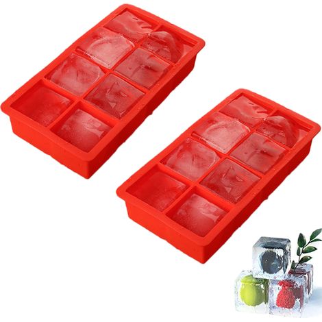 Lot de 2 moules à glace, silicone flexible, 8 cavités carrées, cubes 5 cm, pour whisky et cocktails (1/5)