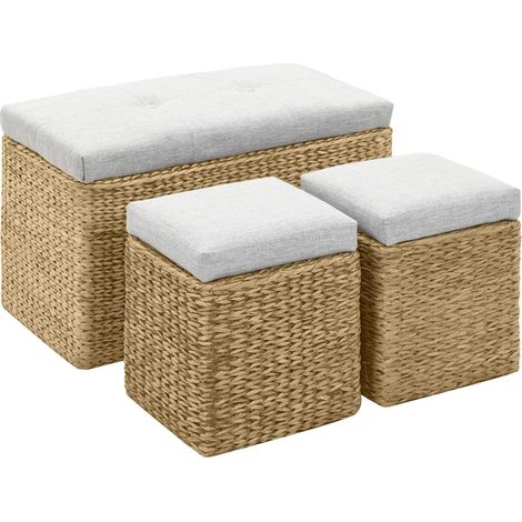 Panca panca con 2 pouf in giacinto d'acqua grigio 020021237