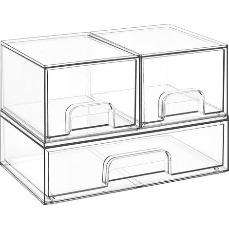 Boite Rangement Tiroir Empilables, Transparent, 3 Pack (1/5)