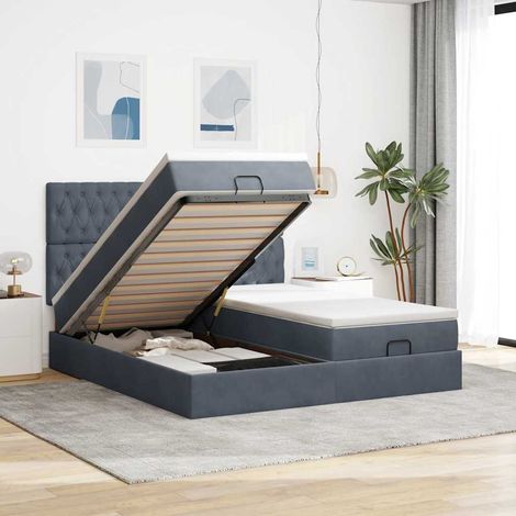 Ottoman-Bett mit Matratzen & LEDs Dunkelgrau 180x200 cm Samt