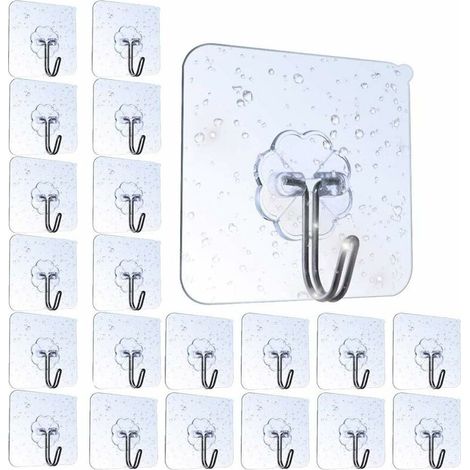 SABIR 20 Pièces Crochet Adhésif Transparent Autocollants Crochet Murale Salle de Bain Porte Serviette Imperméable pour Chambre Salle de Bain Cuisine Plafond accrocher des Peignoirs (1/5)