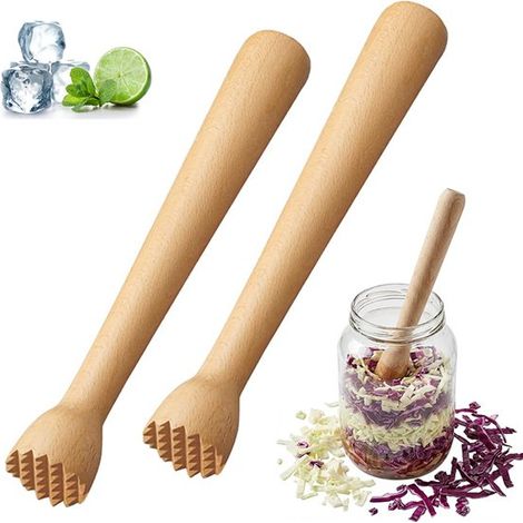 Ensemble de 2 pièces : presse-citron, presse-agrumes, presse-ail, presse-purée, écrase-purée en bois, agitateur à cocktail. Idéal pour la préparation de cornichons, de choucroute et de produits fermen (1/5)