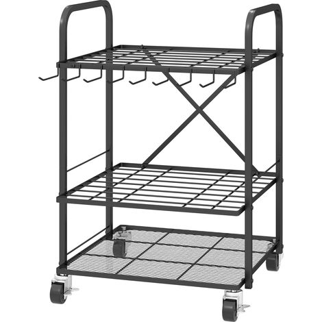 Support à outils jardin 40 compartiments Ebenex 2 niveaux avec roues 57x48x70 cm noir (1/5)