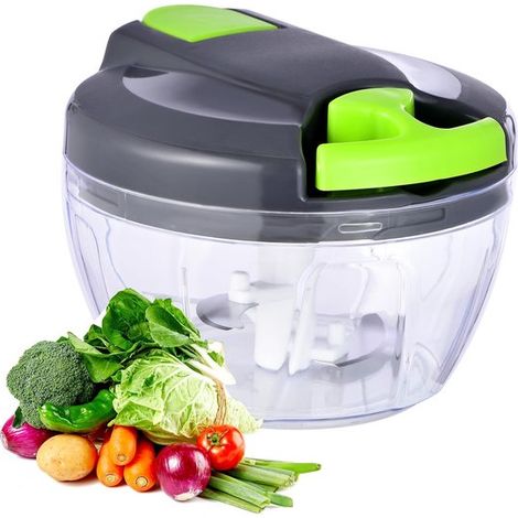 Procesador de alimentos manual, cortador de ajos portátil extraíble, cortador de cebollas, jengibre, frutas, frutos secos, hierbas, etc, 500 ml (1/5)