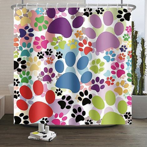 Rideau de douche à motifs de pattes de chien et de chat, imprimés de griffes d'animaux, 180 x 200 cm (1/5)