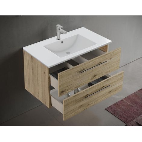 MaMa Store Set Mobile da Bagno Completo in Kit da Montare, Legno, Quercia Naturale, L. 81 X P. 47 X H. 53 CM (1/3)