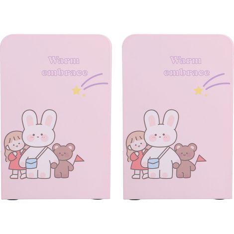 Lot de 2 serre-livres métalliques antidérapants, robustes et durables, pour bureau, école et maison, rose 10 cm (1/5)