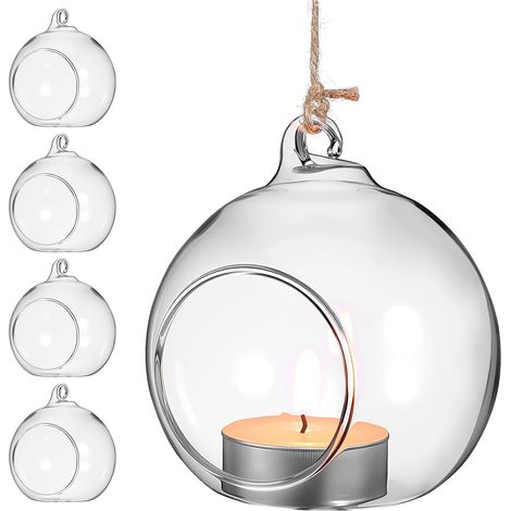 Pot à Fleurs en Verre Suspendu en Boule Sphérique Ouverture et Ventilation pour Décoration de Mariage ou Fête, Lot de 5 Pièces en Verre Transparent (1/5)