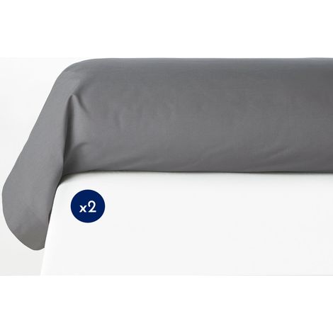 Lot de 2 taies de traversin 100% coton 57 fils – Gris foncé 85x185 cm – Souples et résistantes pour traversins de 25 cm – Home Linge Passion