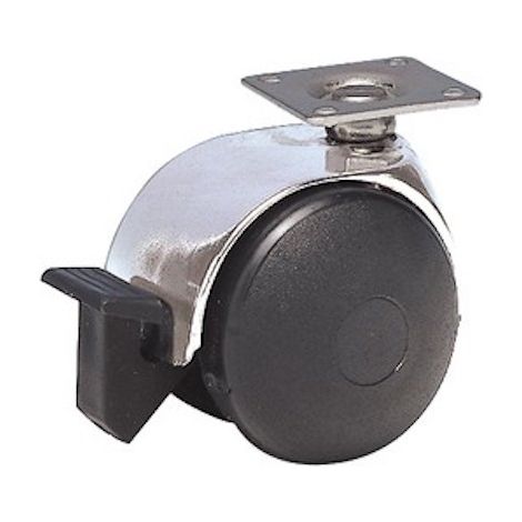 Roulette JUMELÉE pivotante à frein Ø 50 mm CHROMÉE à platine 38x38 (1/2)
