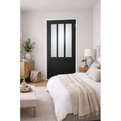 Bloc Porta Officina Nero Vetro Depoli H204 x L73 cm Lato Quadro P. sinistra GD MENUISERIES